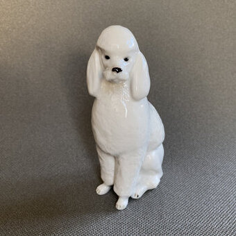 Porcelánová soška Sedící pudl 15 cm, LFZ Lomonosov