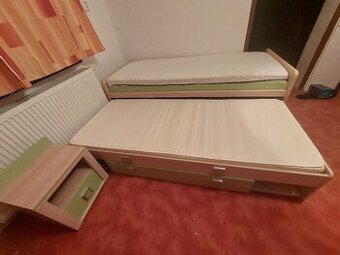 Dětské rozkládací dvoulůžko + matrace + noční stůl