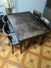 Starožitný dřevěný rozkládací stůl + 4x židle - 40. Léta