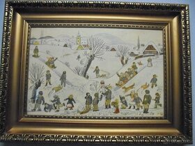 Josef Lada obraz - Zimní dětské hry 1936 - 1