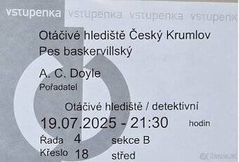 2ks vstupenek Pes baskervillský Otáčivé hlediště v Krumlově