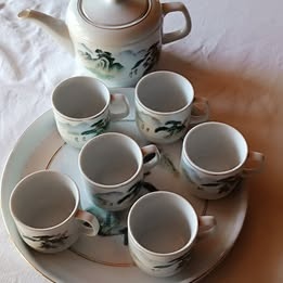 Porcelánová čajová souprava s orientálním motivem – 8 dílů