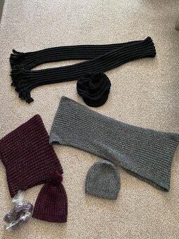 Nové dámské pletené sety - čepice, šála/kruhová šála