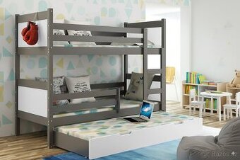 NOVÁ Patrová postel palanda MASIV borovice grafit 3x MATRACE