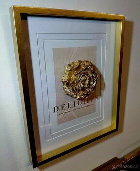 Gold, zlatý obraz & originální 3D květ růže