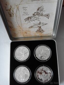 Sada 4 stříbrných mincí Vynálezy Leonarda da Vinci