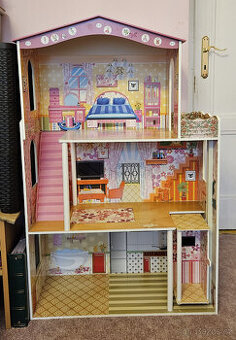 Dřevěný domeček pro panenky s vybavením - v.116cm, š.75cm