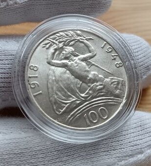 Stříbrná pamětní mince Československa 100kčs vznik ČSR 1948