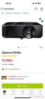 Projektor Optoma HD28e + plátno