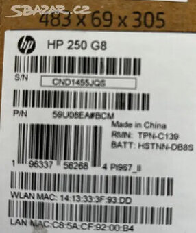 Notebook HP 250 G8 - nový, nerozbalený
