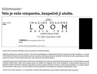 Vstupenka na Imagine dragons - Praha - 9. 6. 2025