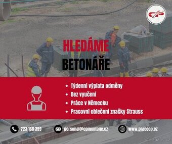 Práce v Německu s TÝDENNÍ výplatou - betonář