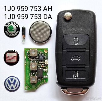 Klíč Škoda Volkswagen originál 1J0959753AH / DA Nový obal k
