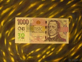 1000 Kč přítisk 30 výročí ČNB RADAR pamětní bankovka X kusu