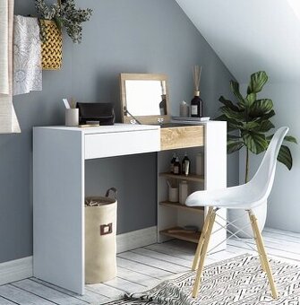 Toaletní stolek / psací stůl bílá / dub sonoma