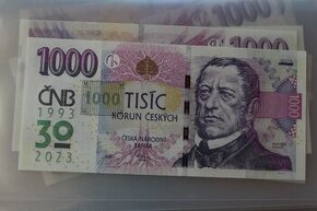 Bankovka 1000 Kč s přítiskem ČNB, série M08 - 1