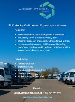 Řidič C – Brno a okolí | paletový svoz/rozvoz, moderní vozy