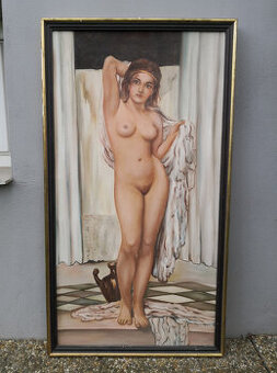 Starý obraz olejomaľba akt ženy 55x101cm