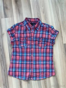 Halenka s krátkým rukávem ružovo-modrá káro