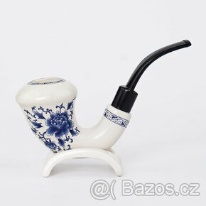 Klasická tabáková dýmka Kalabash z modrobílého porcelánu