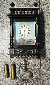 velké starožitné dřevěné vyřezávané hodiny schwarzwald