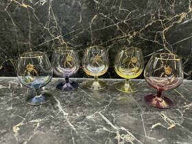 Retro Barevné zlacené sklenice - Napoleonky, Koňakovky
