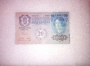 20korun 1913, velmi pěkný stav, neperforovaná, Velká, 100 le