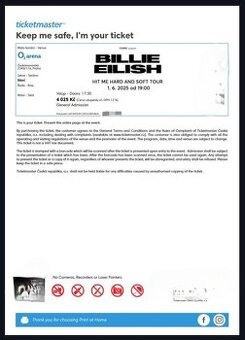 Billie Ellish Praha 4 místa ke stání u podia