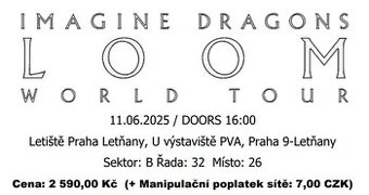 IMAGINE DRAGONS: LOOM 11.6.2025 - 2 lístky + úschovna