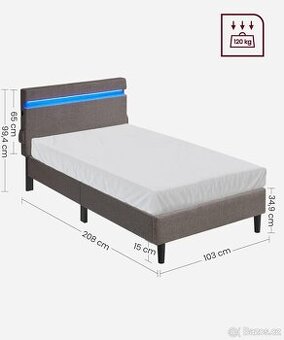 Nová postel s roštem a LED osvětlením