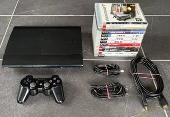 Playstation 3 Superslim (500 GB) + Dualshock 3, hry