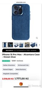 Alcantarové pouzdro pro iPhone 15 pro,modré