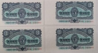 3koruny Československé 1953, 1961 UNC