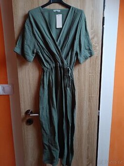 Khaki mušelinové šaty S/L