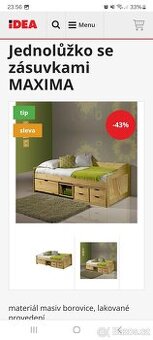 Kvalitní jednolůžková elegantní postel masiv s úložným prost
