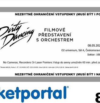 Prodám 2 vstupenky na taneční show DIRTY DANCING 8.5.2025