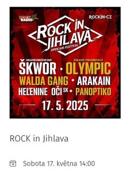 Prodám lístky na ROCK IN JIHLAVA: Nabízím 3 lístky.