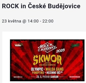 Koupím 2 vstupenky na Rock in České Budějovice.