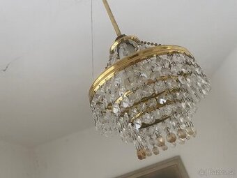 Lustr / Svítidlo / Lampa Retro sklo, mosaz, dřevo