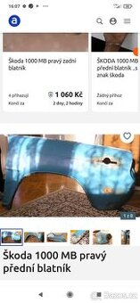 Prodám blatník a čelní sklo na škodu 1000 mb