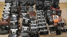 Staré fotoaparáty 42ks + blesky + objektivy