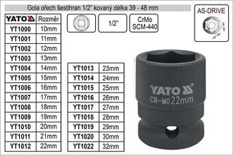 Gola ořechy, hlavice, kované 1/2", 3/4", 1" YATO.