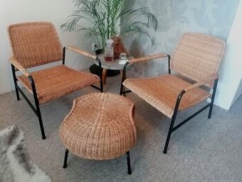 Ratanová křesla a podnožka IKEA