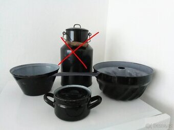 Staré, smaltované, černé nádobí