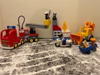 Lego Duplo hasíčský vůz, policejní motorka, nakladač - bagr