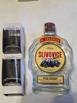 Slivovice Rudolf  JELÍNEK 45% 0,5l Budík + 2 skleničky