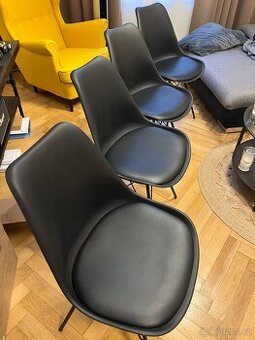 Moderní černé jídelní židle, sada 4ks, plast+kov+koženka