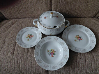 Retro polévkový servis porcelánový terina + talíře