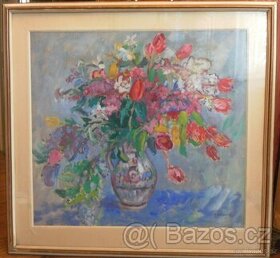 Kytice v malovaném džbánu.