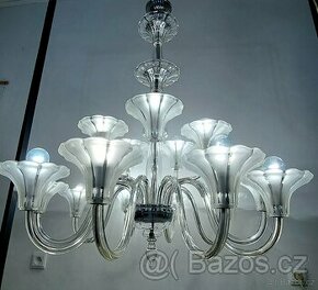 Starožitný celoskleněný Art Deco lustr,  osvětlení